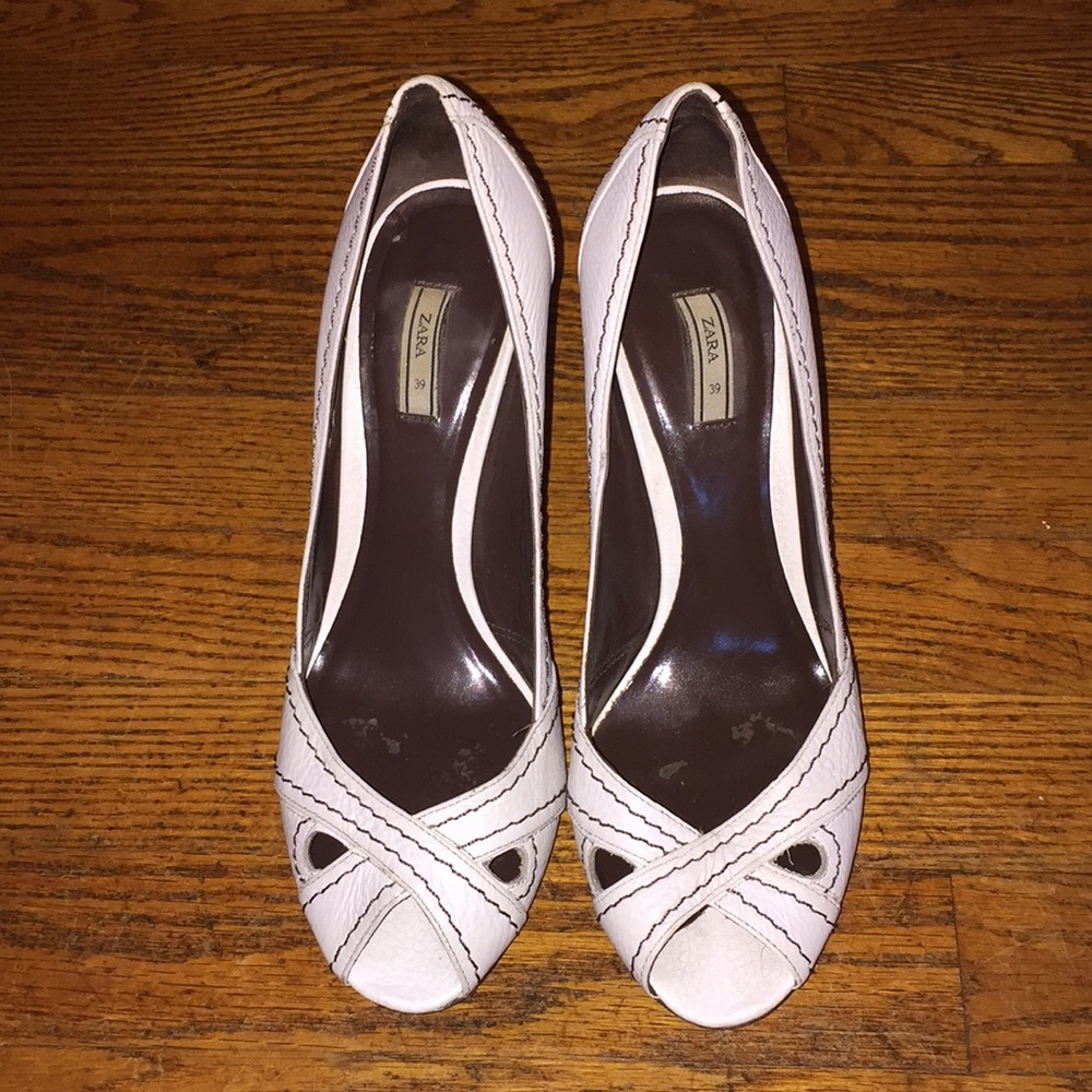 Zara White peep toe heels